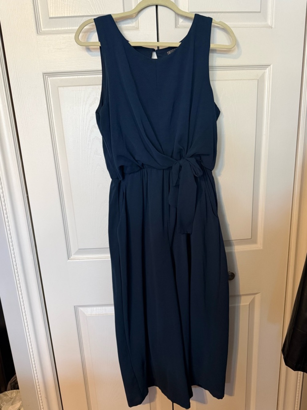 Luxology Navy Sleeveless Tie-Waist Midi Romper
